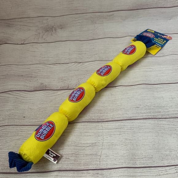 Dubble Bubble Dog Toy Link of 4 Connected Squeakers Ribbed Crinkle Ends Tug 21" - Picture 3 of 9